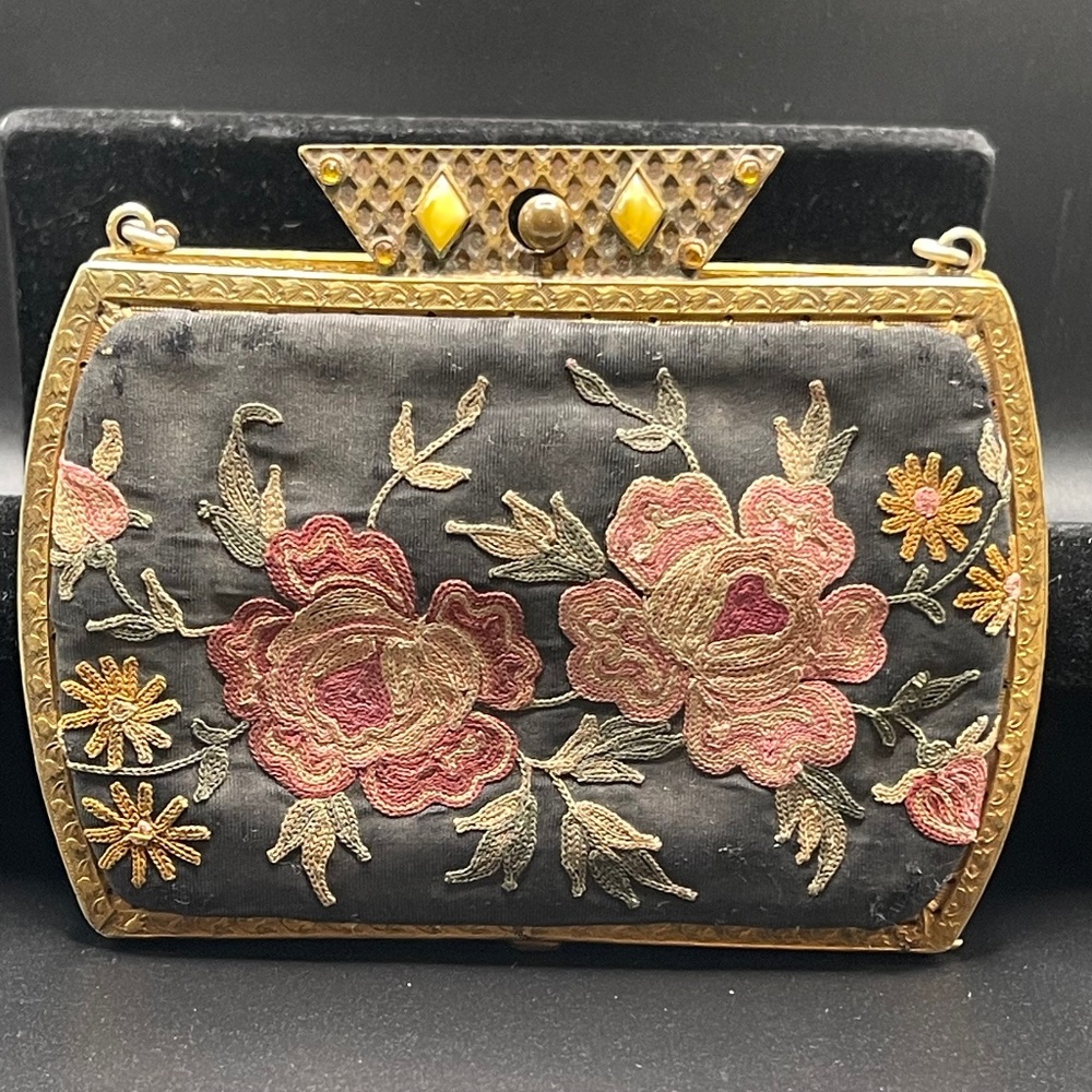 Antique Petit Pointe Embroidered Silk Purse ~ Original Mirror ~ GORGEOUS